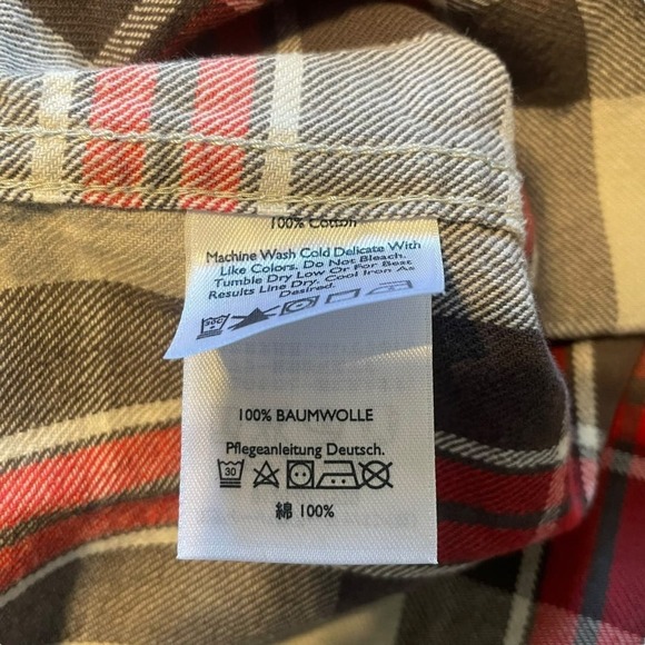Eddie Bauer Classic Fit  Cotton Red and Gray Plaid Flannel Shirt Sz L - Picture 5 of 7
